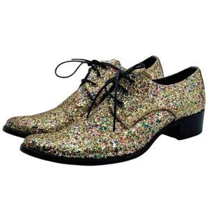 Y's YOHJI YAMAMOTO Japan Glitter Derby Oxford Shoes 6.5 Holiday Party Gold Glam